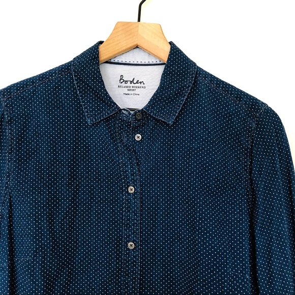 Boden | Blue Polka Dot Relaxed Weekend Shirt - Picture 2 of 3